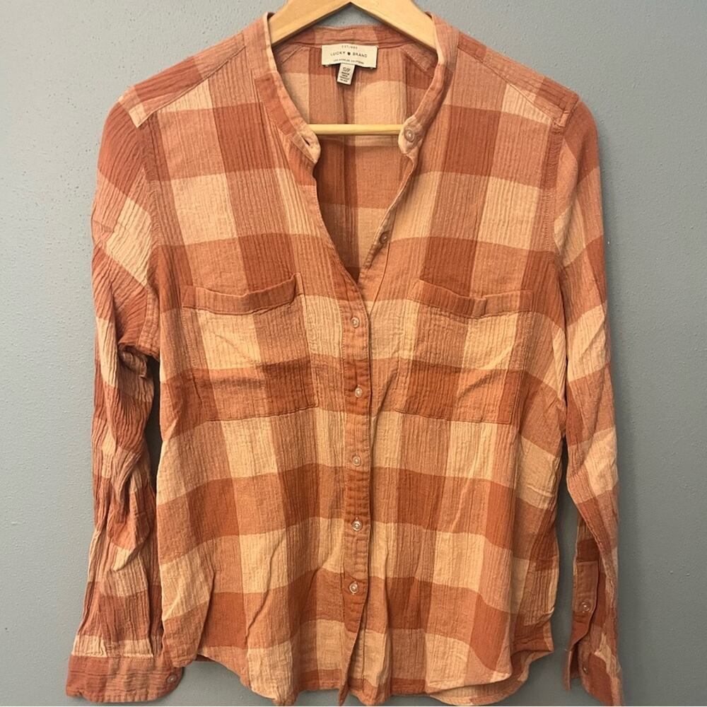 Lucky Brand Gauzy Plaid Top